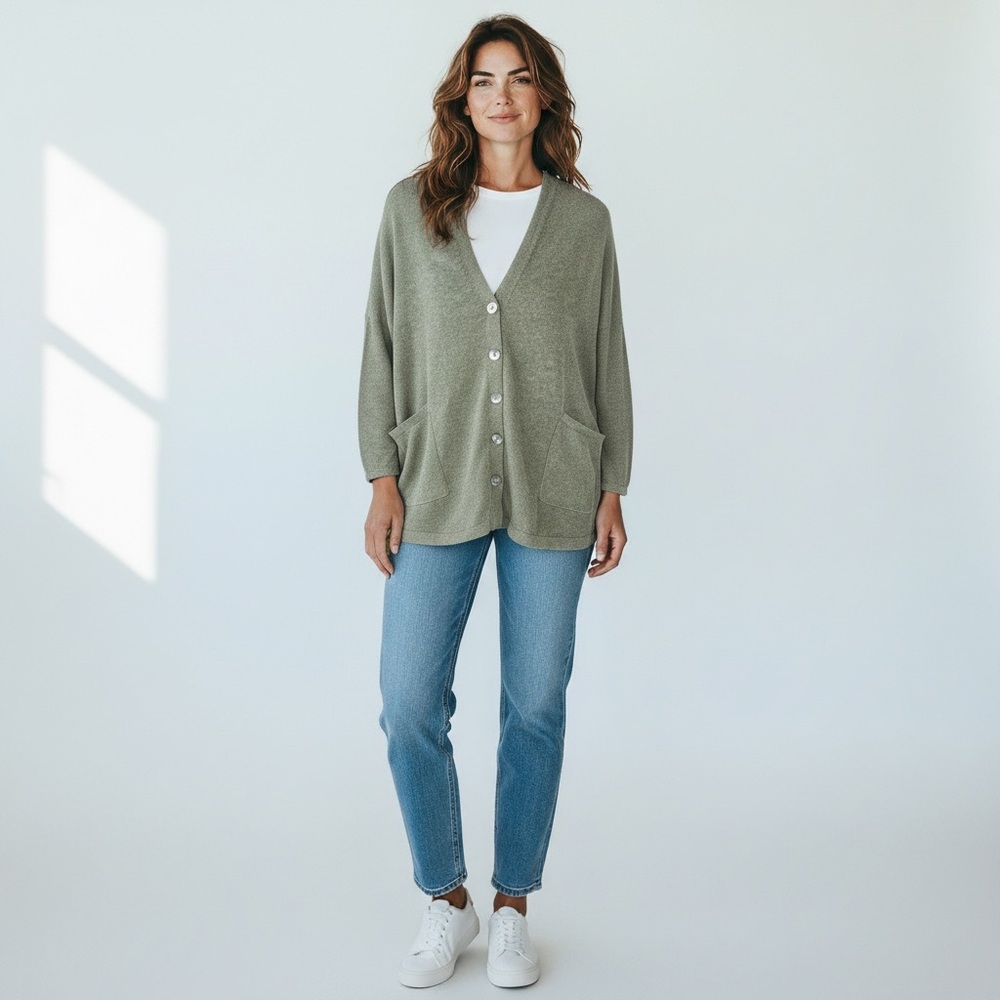 Sz XS Barefoot Dreams Cozy Chic Lite NWT $138 MSRP Cozy Green Cardigan